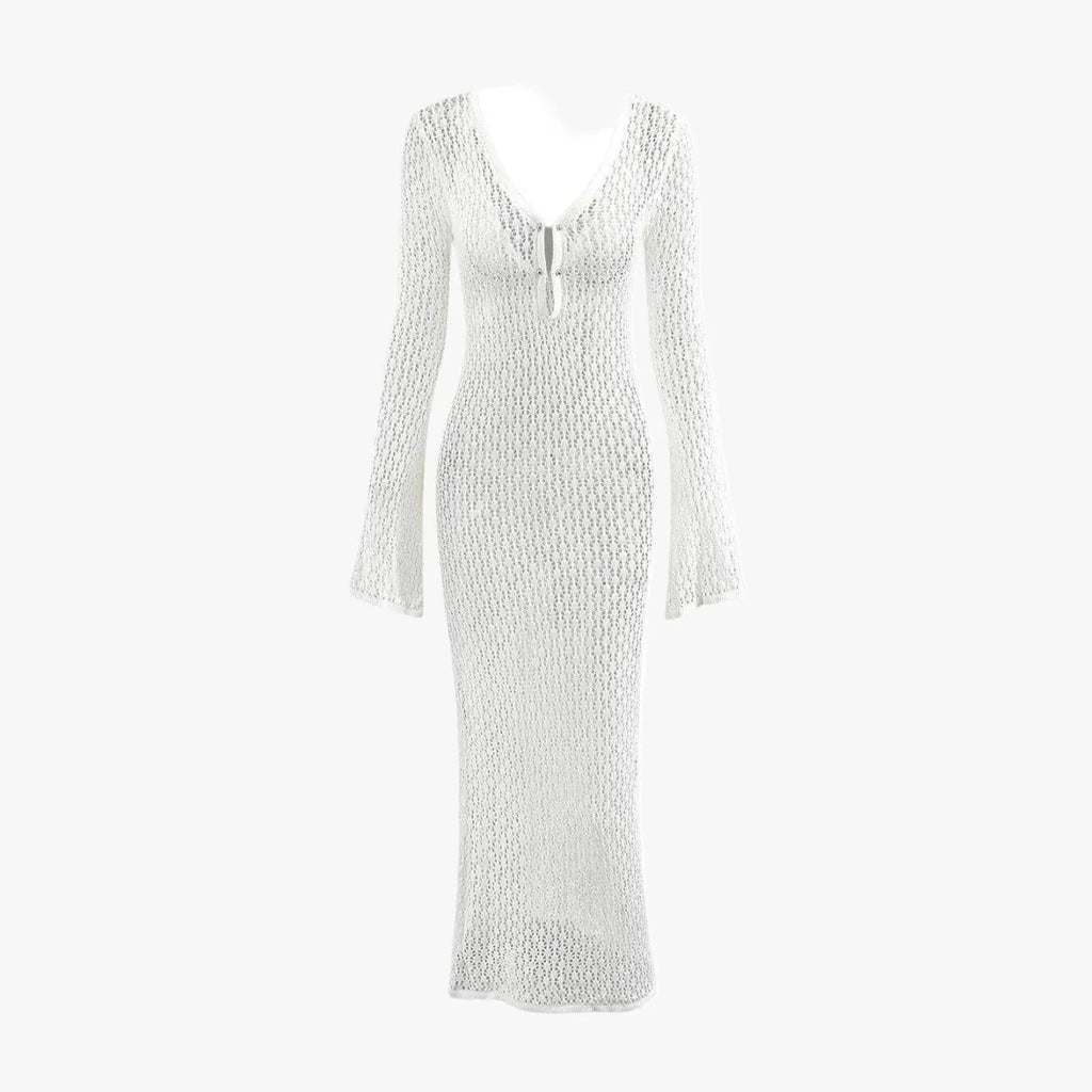 GehÃ¤keltes Maxikleid mit V-Ausschnitt