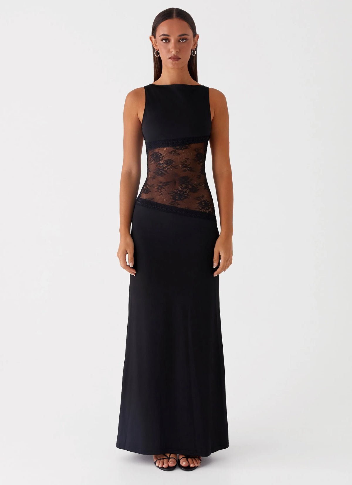 Ärmelloses Maxikleid mit exquisitem Spitzenpanel