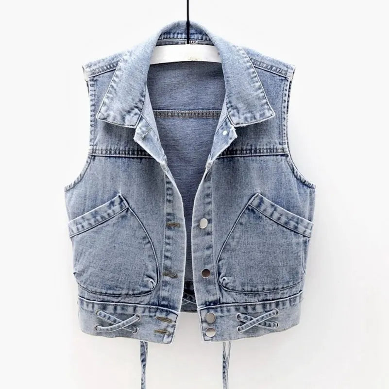 CAROLINE | Klassiek Denim Vest Met Vintage Wassing – Stoer, Tijdloos, Casual Chic
