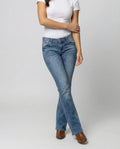 Damen Denim Low-Rise Flared Jeans mit lÃ¤ssigem Vintage-Look & Ausgestelltem Bein |
