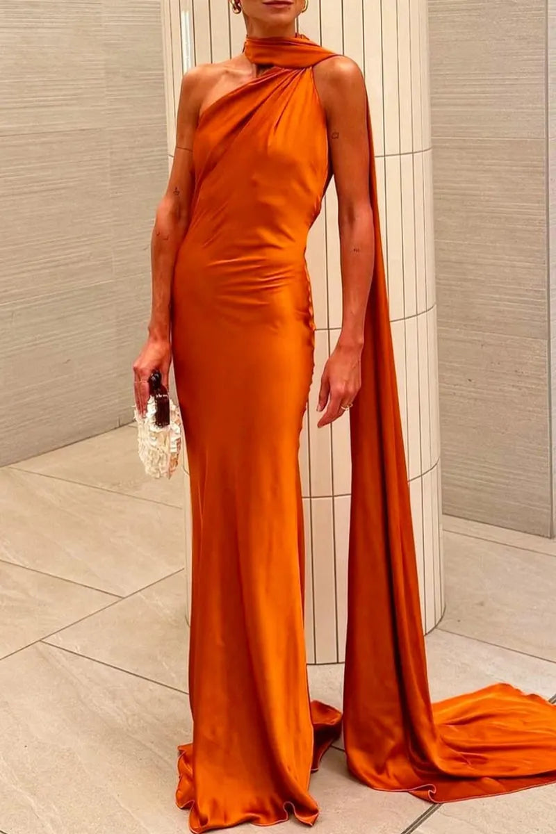 Sexy Solid Color Irregular Halter Evening Dresses