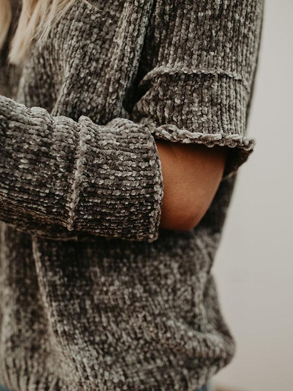 Knit Round Neck Hole Long Sleeve Winter Sweater Tops