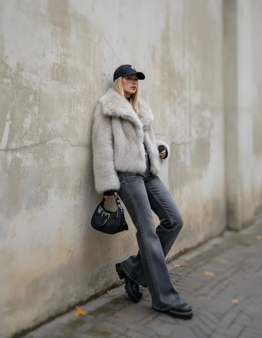Olivia Zeitlose Damen Imitat Pelzjacke