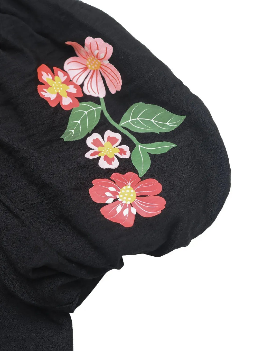 Floral Puff Sleeve Notched Blouse