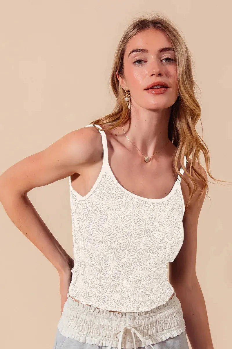 SO ME Two Tone Floral Seamless Tank Top
