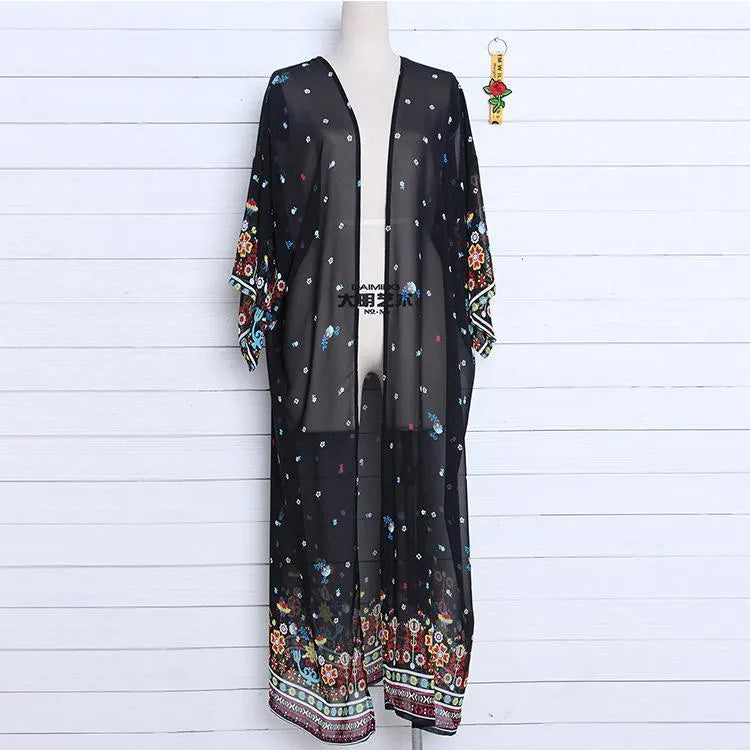 2018 New Print Chiffon Beach Long Bikini Cover Up
