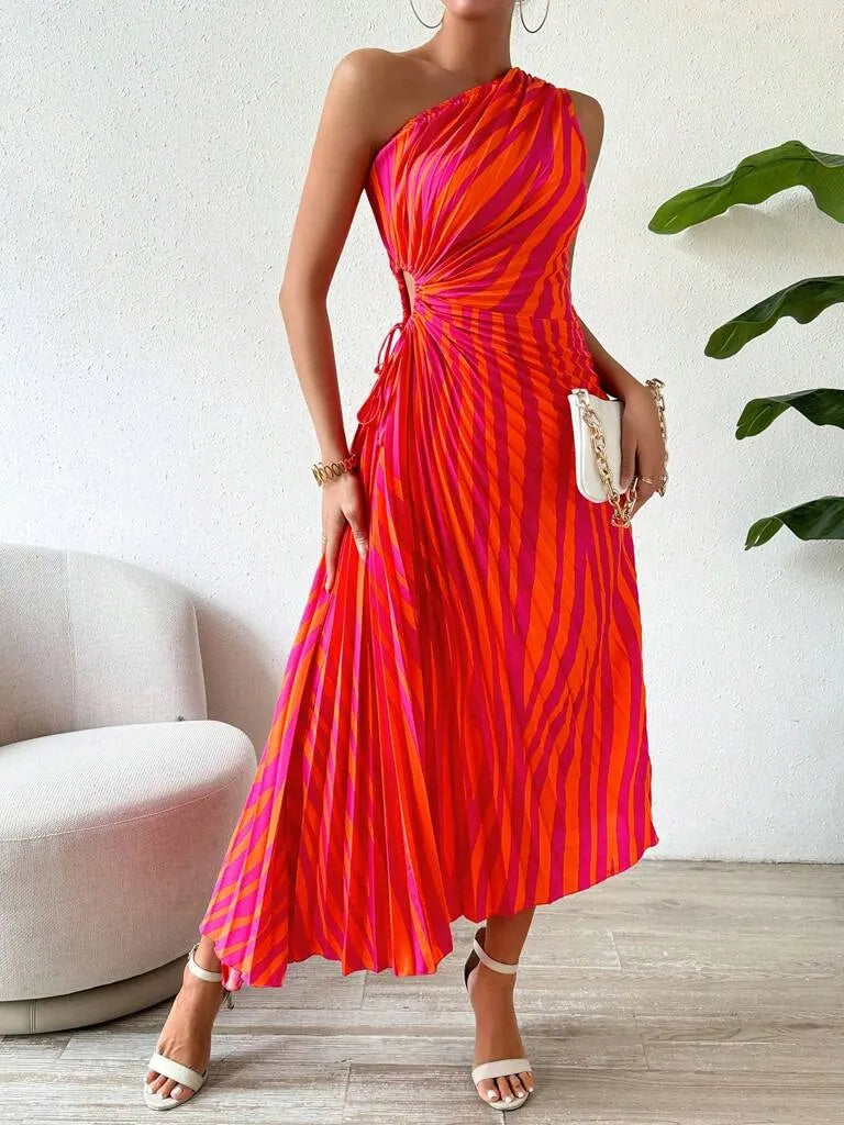 Vestido Midi Feminino Eleonora Laranja com Rosa