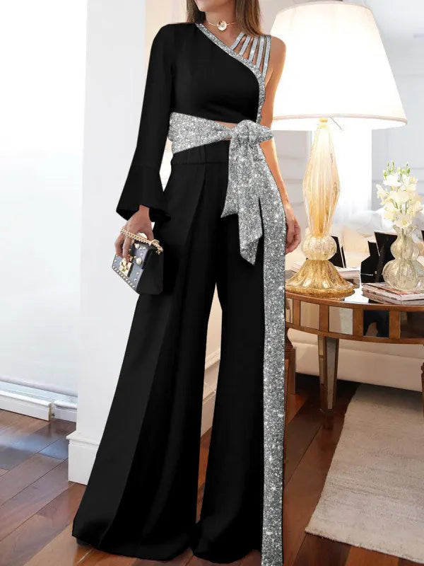 Off-Shoulder Weite Bein Hose Set