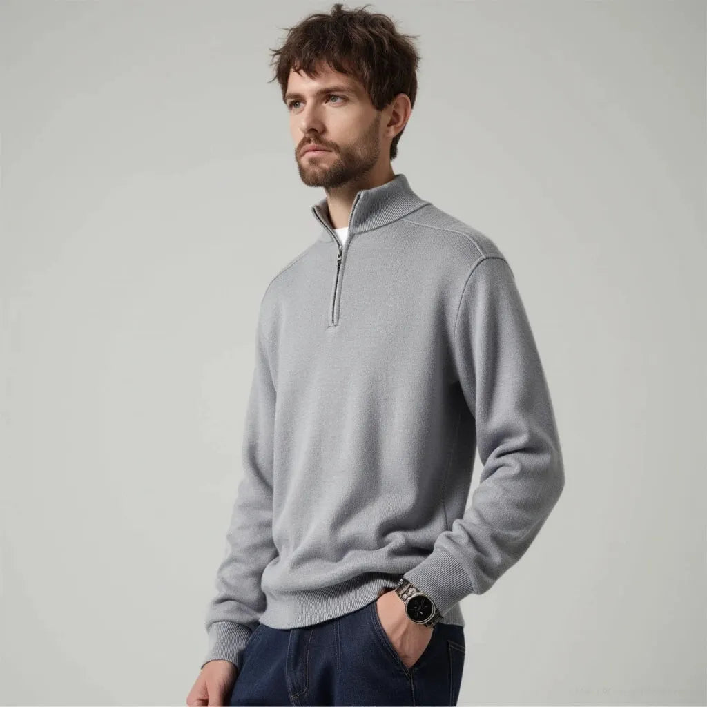 Wollpullover Mit Halblangem ReiÃŸverschluss FÃ¼r Herren Warm Elegant