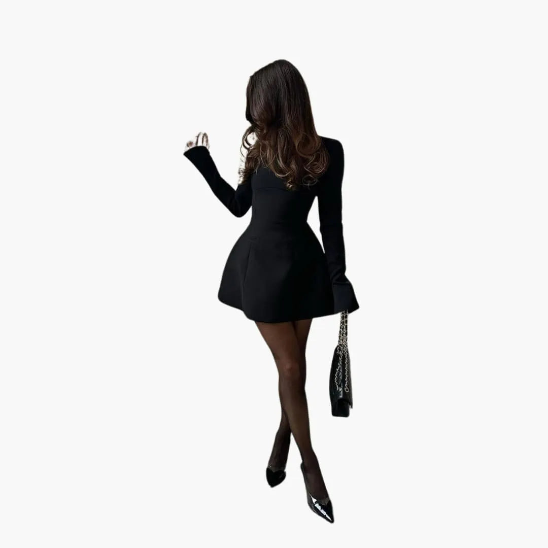 Women Mini Dress with Open Back and Flared Sleeves