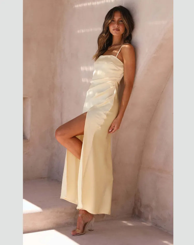 Elegant Women's Dress with Spaghetti Straps and Side Slit