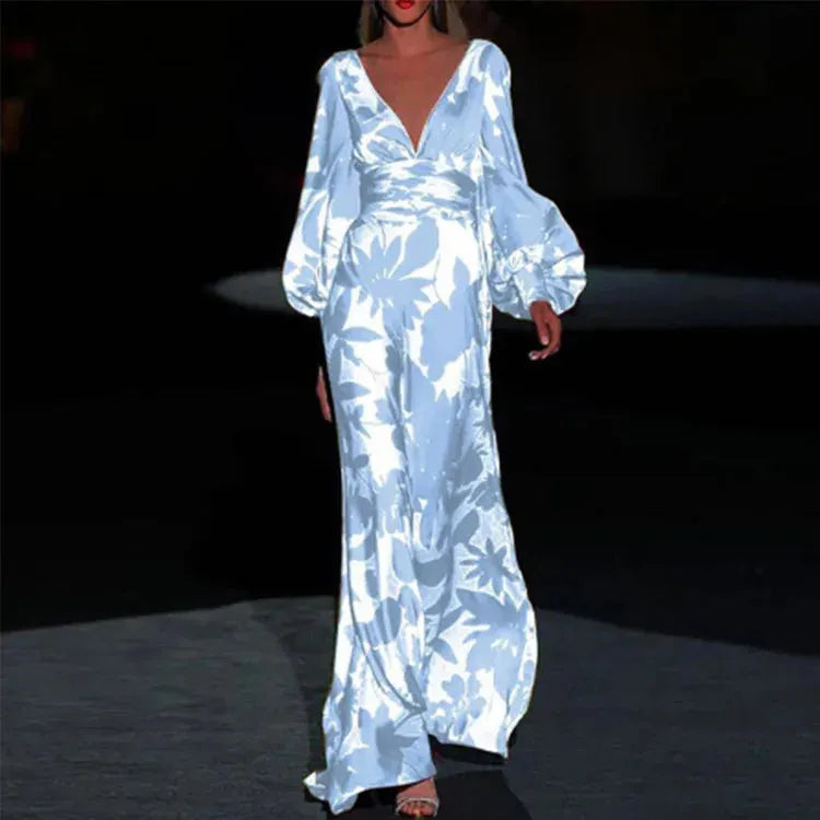 Maxikleid | Ballonsärmel und V-Ausschnitt | Frühling/Sommer