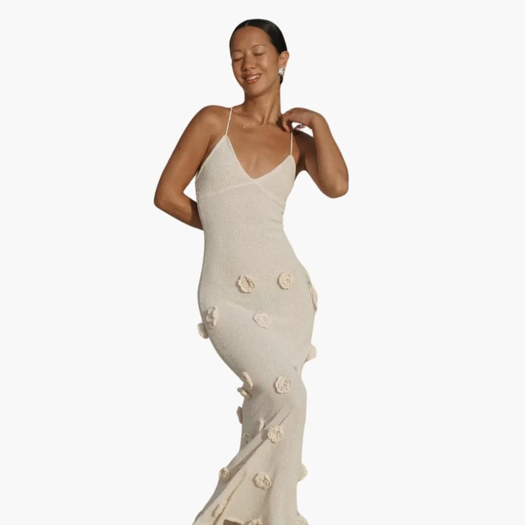 Womenâ€™s Strappy Maxi Dress with Low Neckline and Long Skirt
