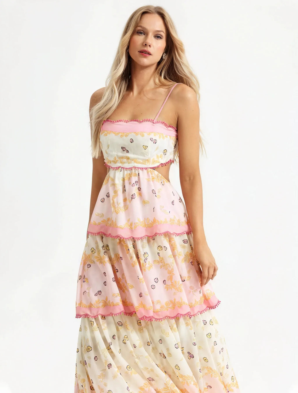 Geblümtes Midi-Kleid mit Stufenrock