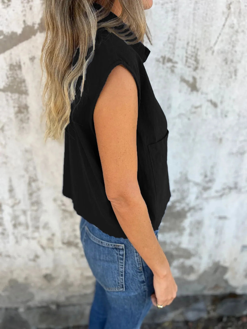 Button-Down Cap Sleeve Shirt
