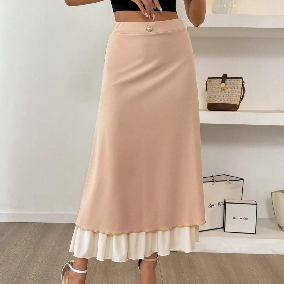 REMI | Lange Vloeiende Satijnrok Met Dubbellaagse Look – Elegant, Vrouwelijk & Perfect Voor Elke Dag