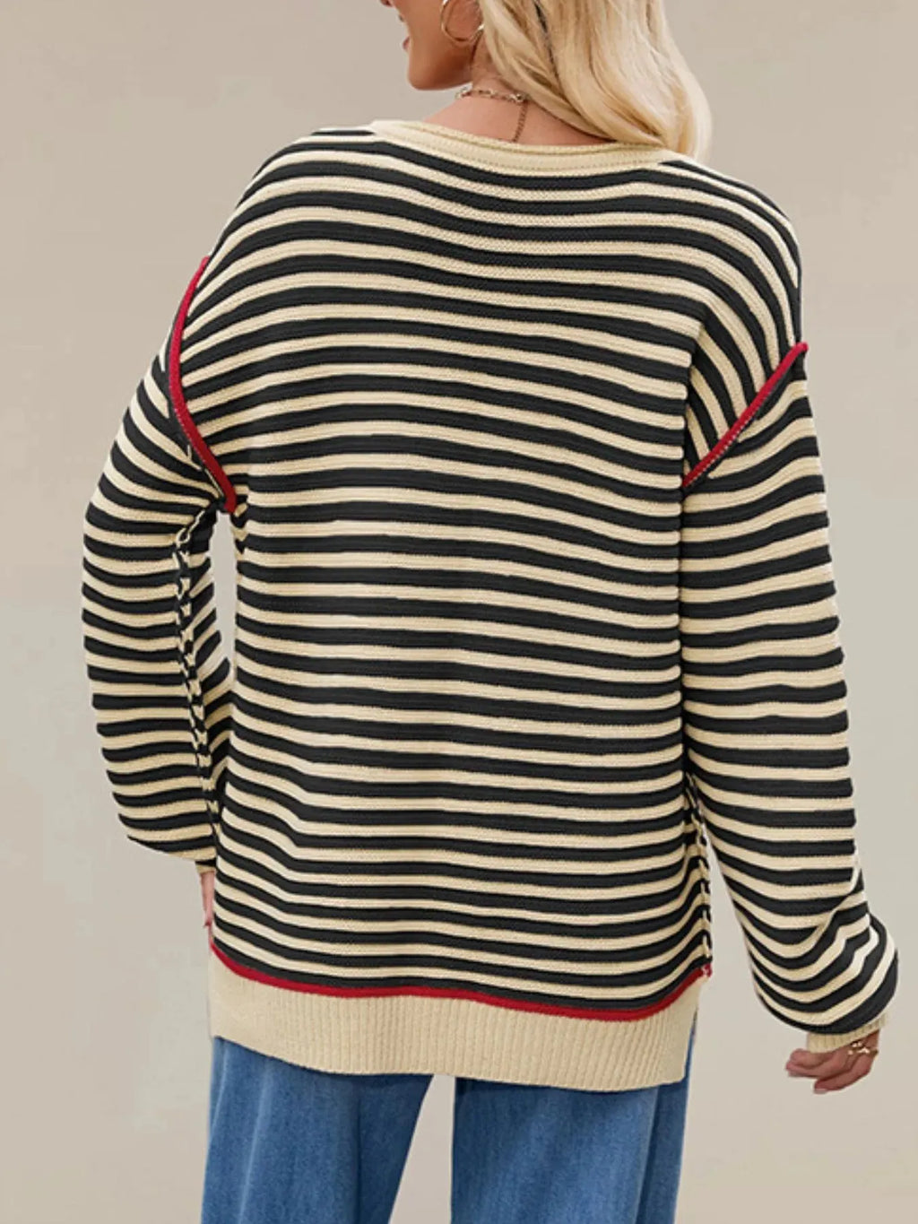 Slit Striped Oversized Sweater