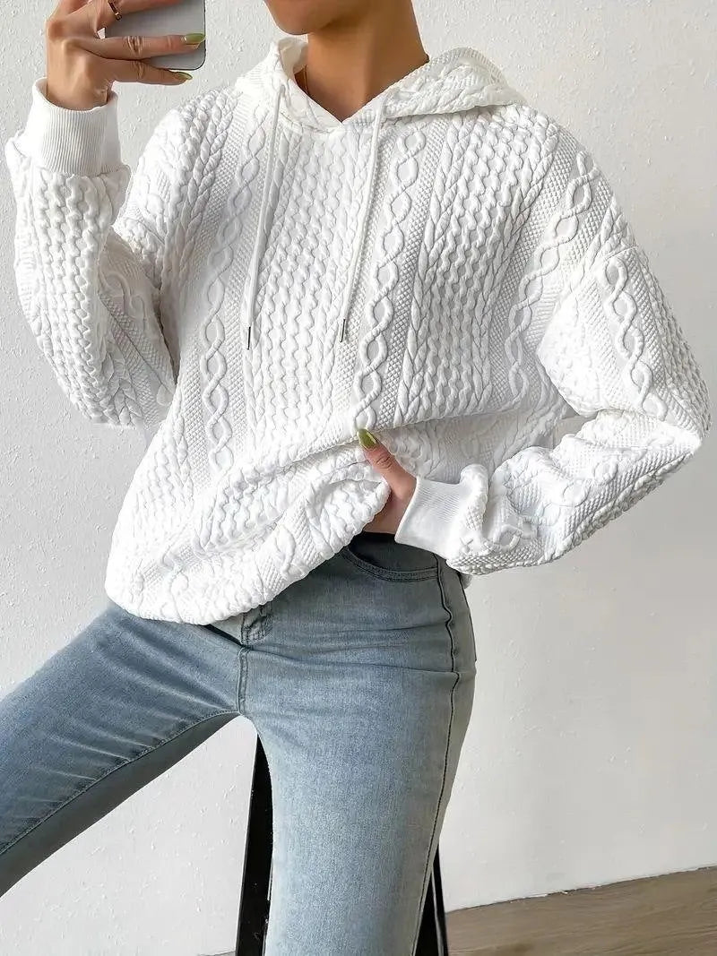Jacquard Kapuze Schnürung langärmliges lockeres Sweatshirt