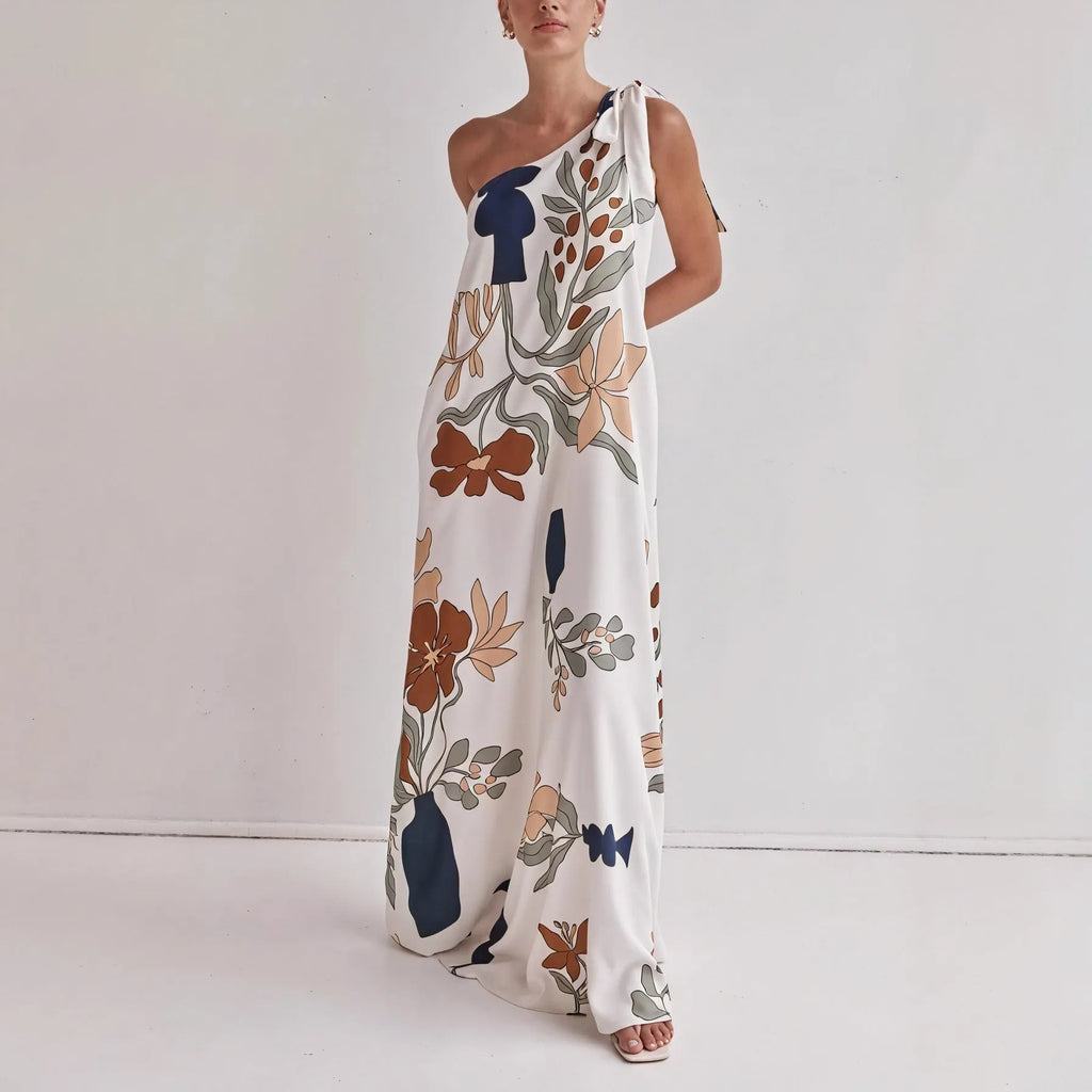 Maxi-Kleid mit Blumenprint – One-Shoulder