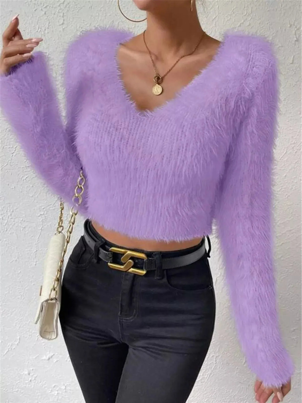 Fluffy Knit V-Neck Sweater