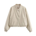 Stylish Women's Cropped Bomber Jacket with Snap Buttons