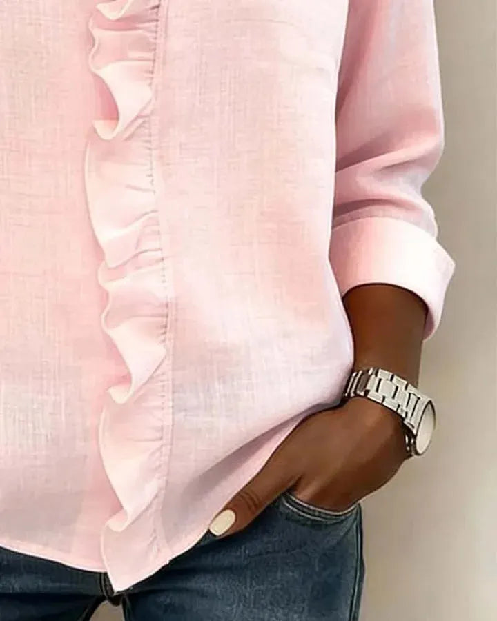 Luchtige Dames Blouse met Ruches V-hals