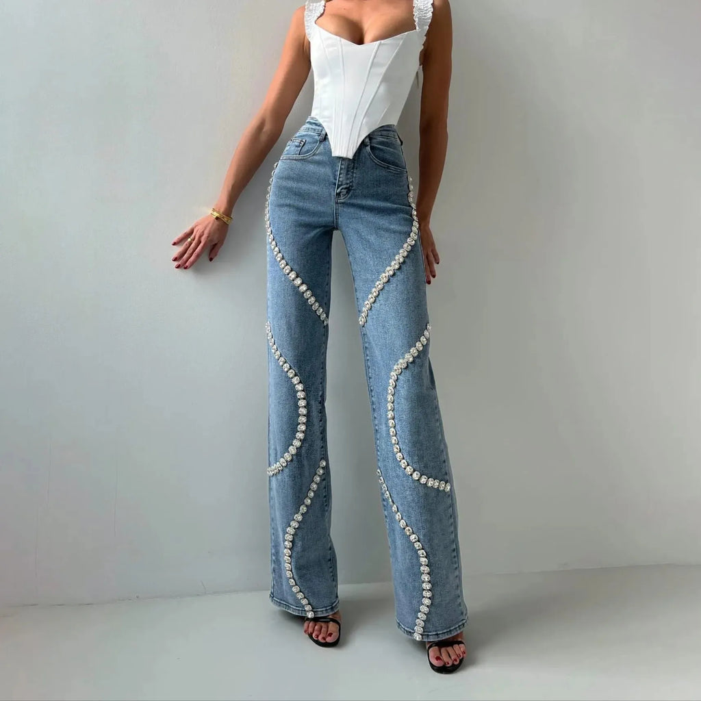 ELOÃ�SA | Damesjeans Met Steentjes En Rechte Pijp â€“ Flatterend, Uniek & Comfortabel!