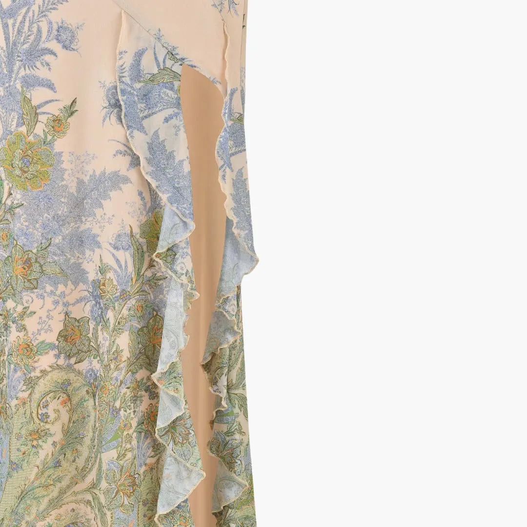 Womenâ€™s strapless maxi dress with high slit and floral print