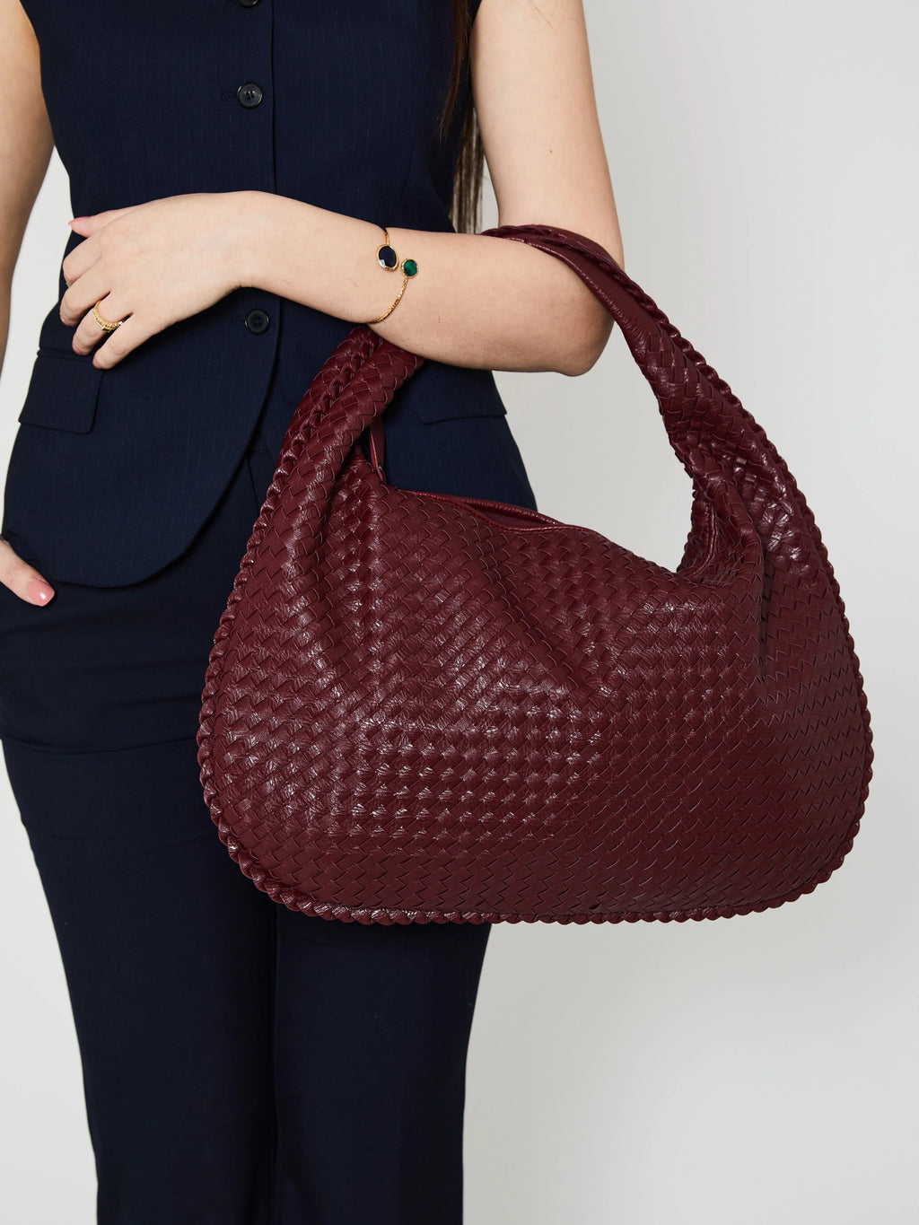 Burgundy Luxury Ladies Handbag with Braided Design