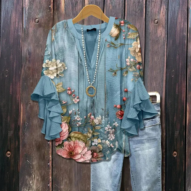 Vintage Bluse Med Blomsterprint