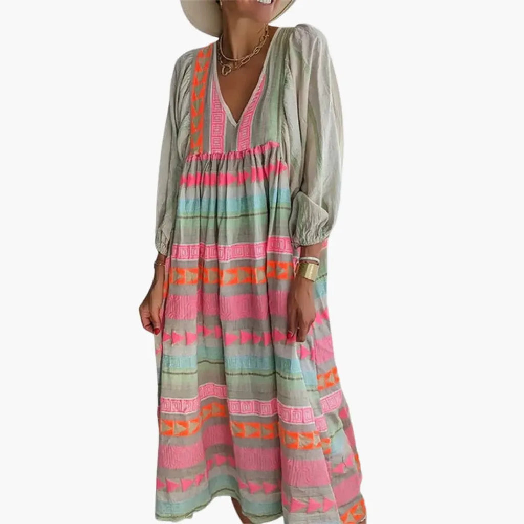 Womenâ€™s Sundress with V-Neck and Puff Sleeves