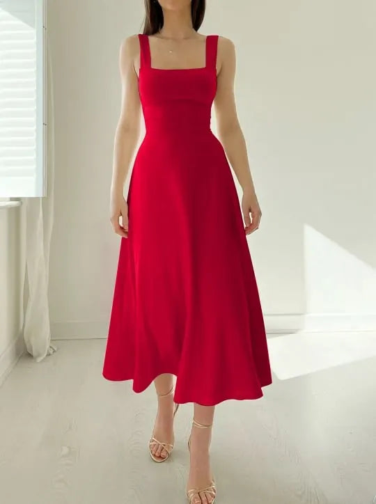 Damen Midikleid mit breiten TrÃ¤gern