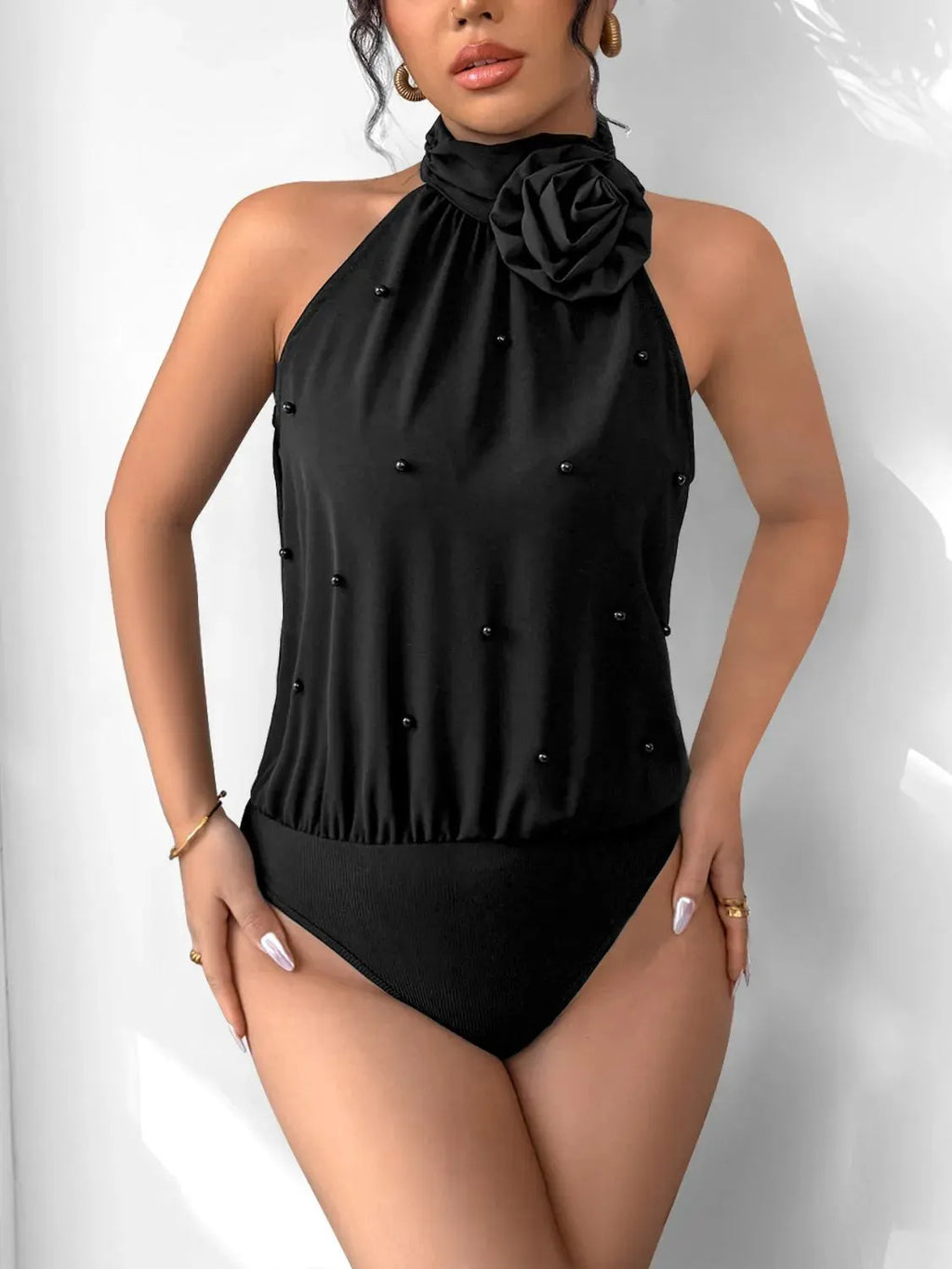 3D Flower Grecian Neck Bodysuit
