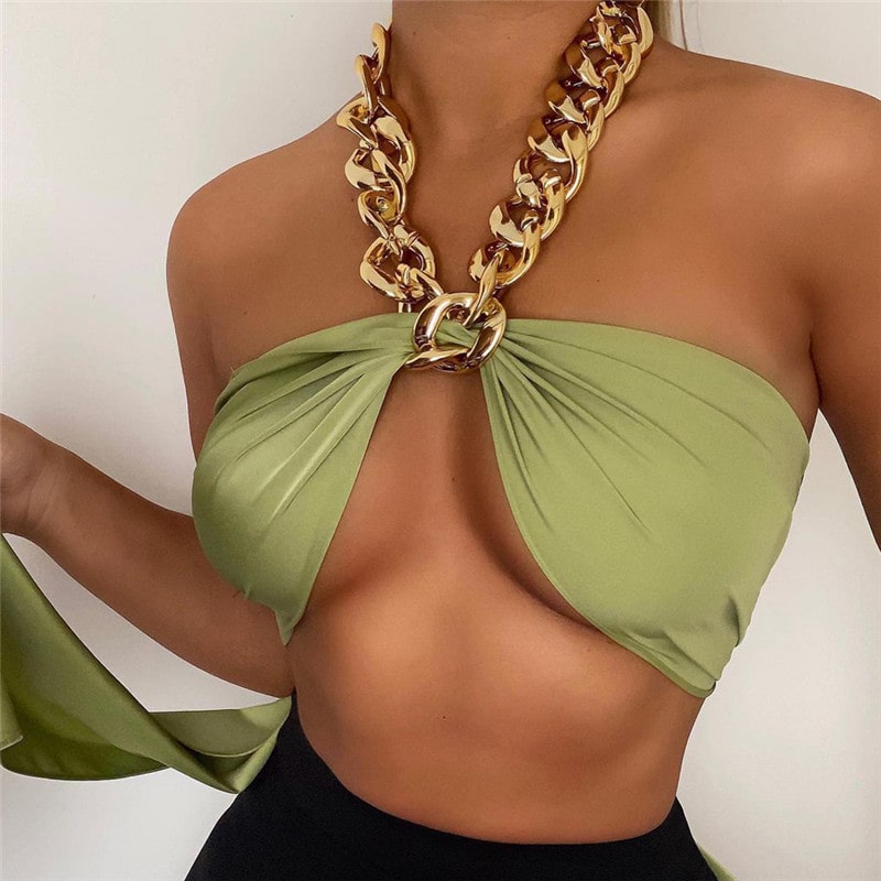 Chain Halter Neck Backless Top