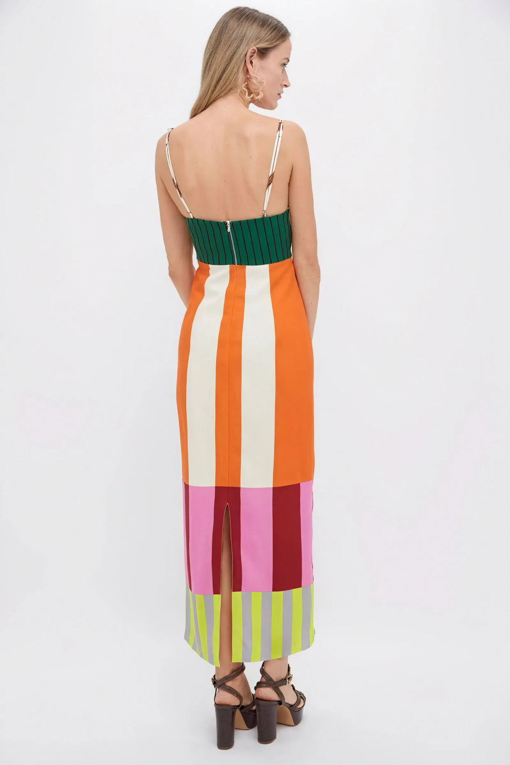 Gestreiftes Maxi-Kleid mit Farbblock-Design