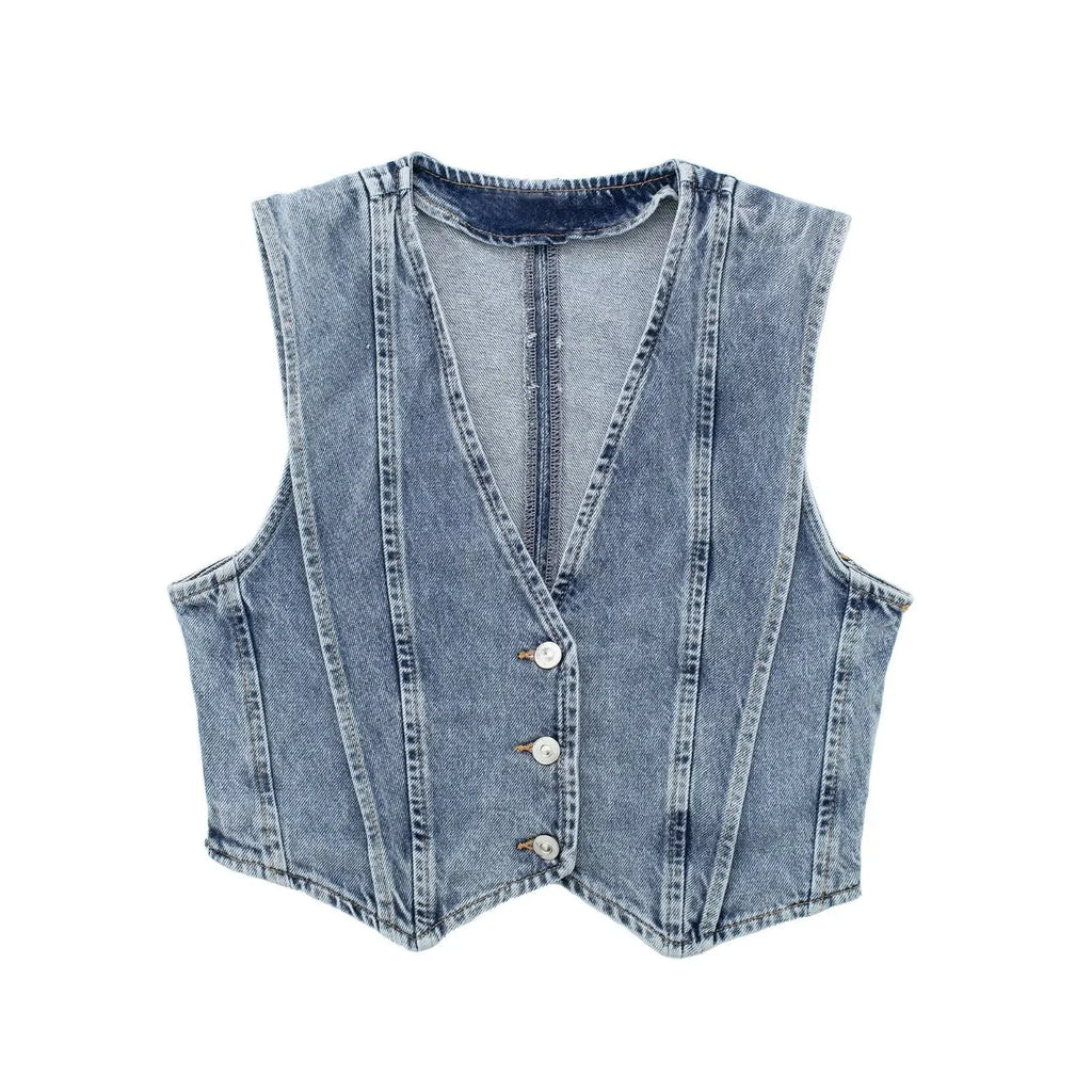 Taillierte Denim Weste mit V-Ausschnitt