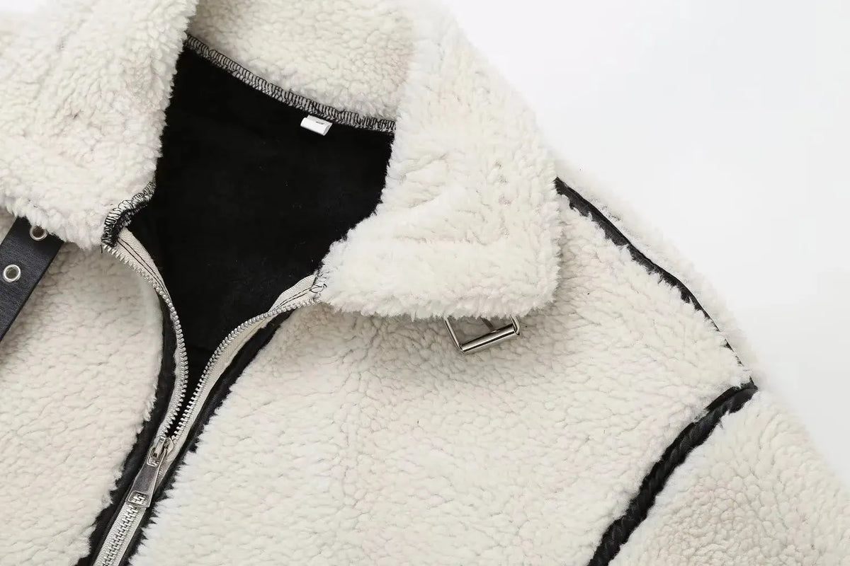 ELIN | Wollen Teddy Jas Voor Dames Met Leren Details â€“ Warm, Stoer & Ideaal Voor Koude Dagen