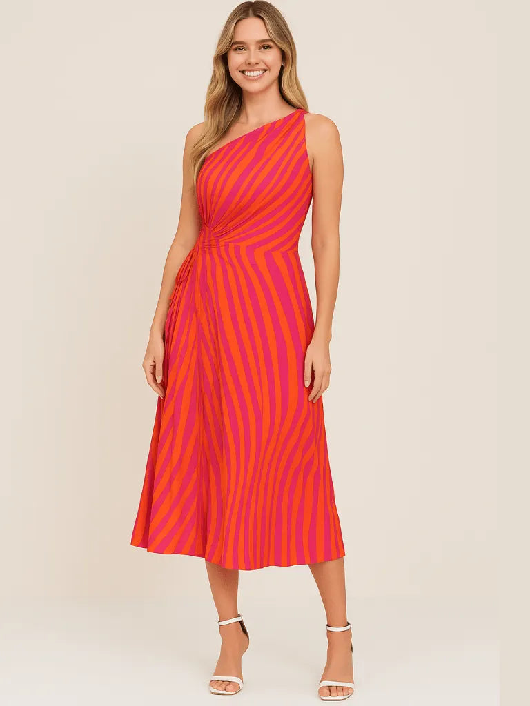 Vestido Midi Feminino Eleonora Laranja com Rosa