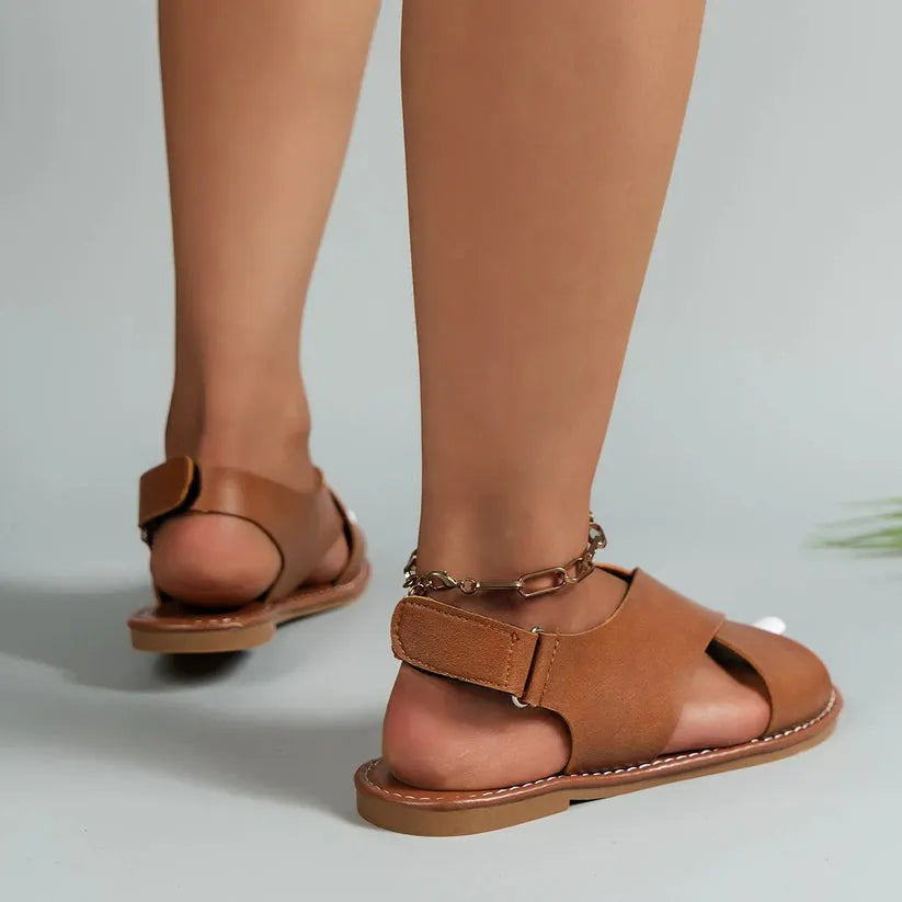 Damen Ledersandalen Mit Schnalle