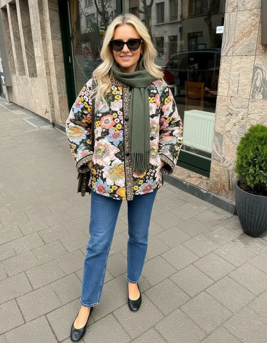 Evelyn Zeitlose Gesteppte Jacke mit Blumenprint