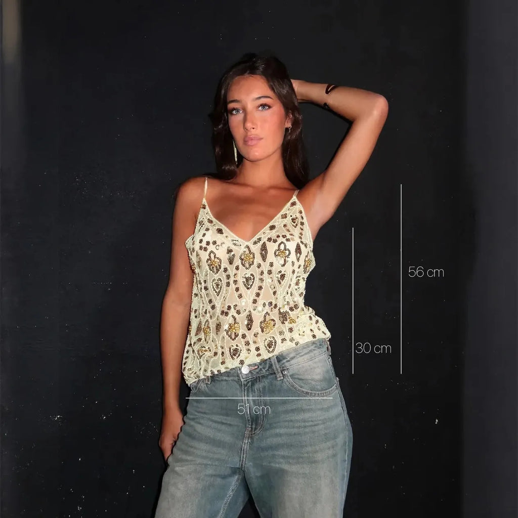 Verziertes Camisole-Top mit zarten Trägern