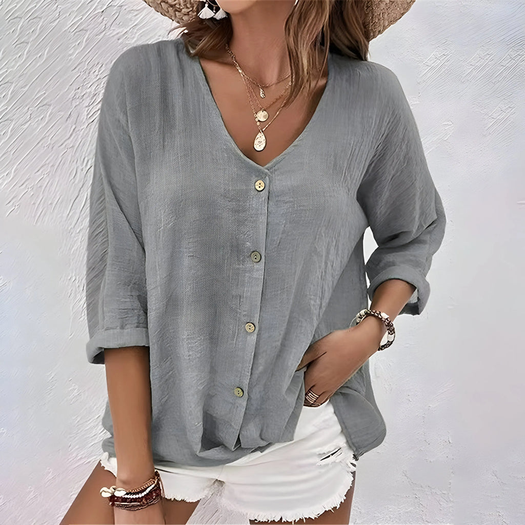 Dames Blouse met Knoopsluiting en V-hals