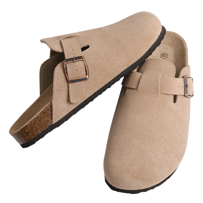 Wildleder Pantolette – Offene Ferse, Verstellbarer Riemen