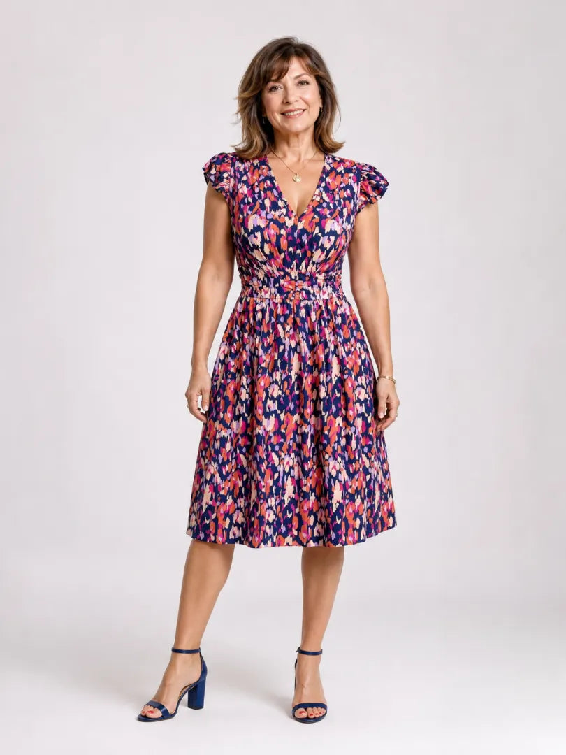Sipola | Flutter Sleeve Printed Knee Length Dress