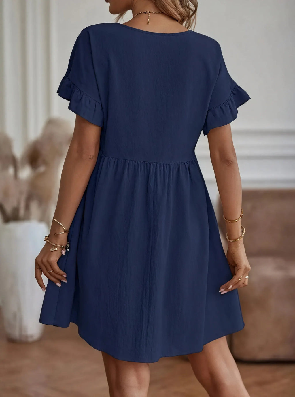 A-Linien Kleid mit Rüschenärmeln und Taillierung