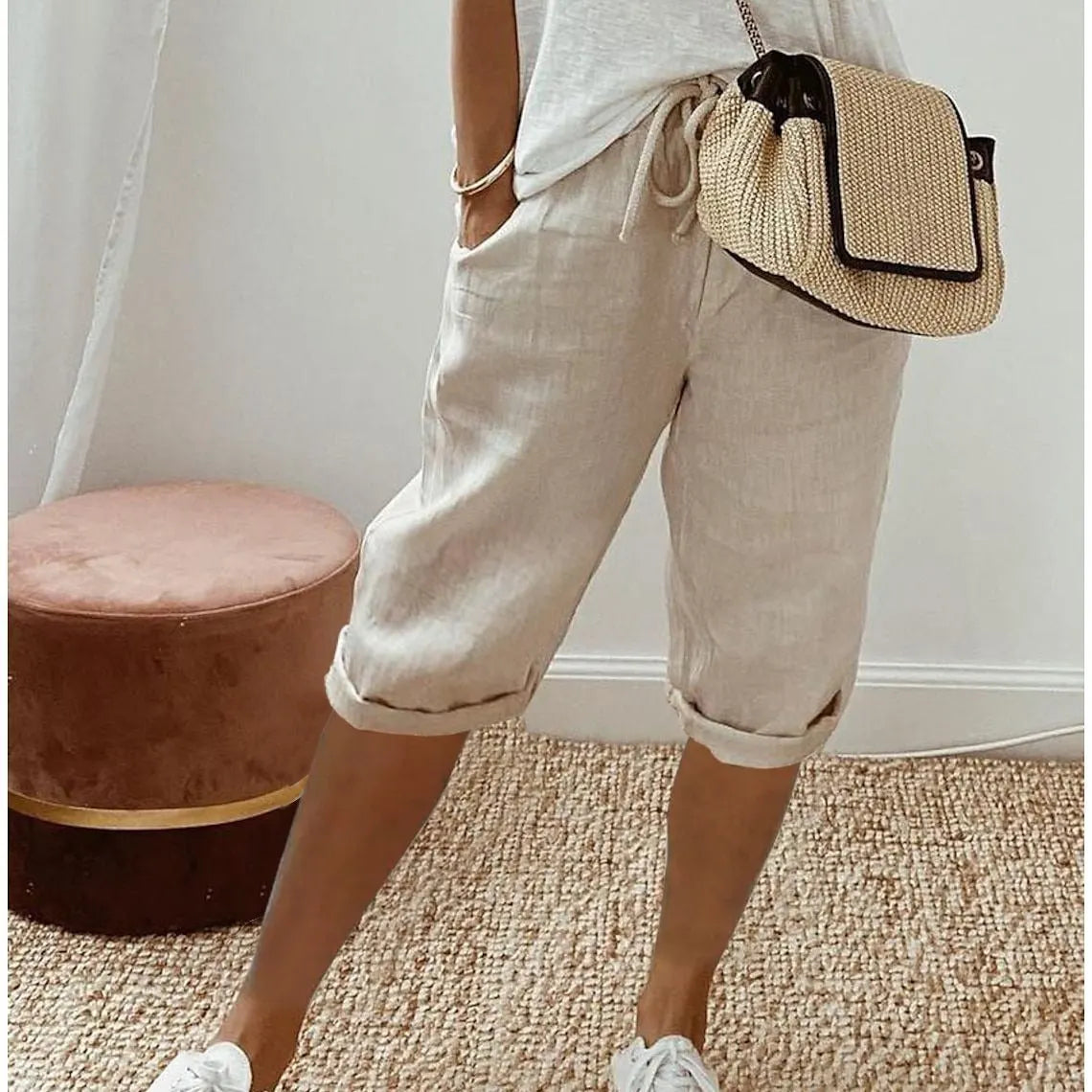 Damen Luftige Leinen Shorts