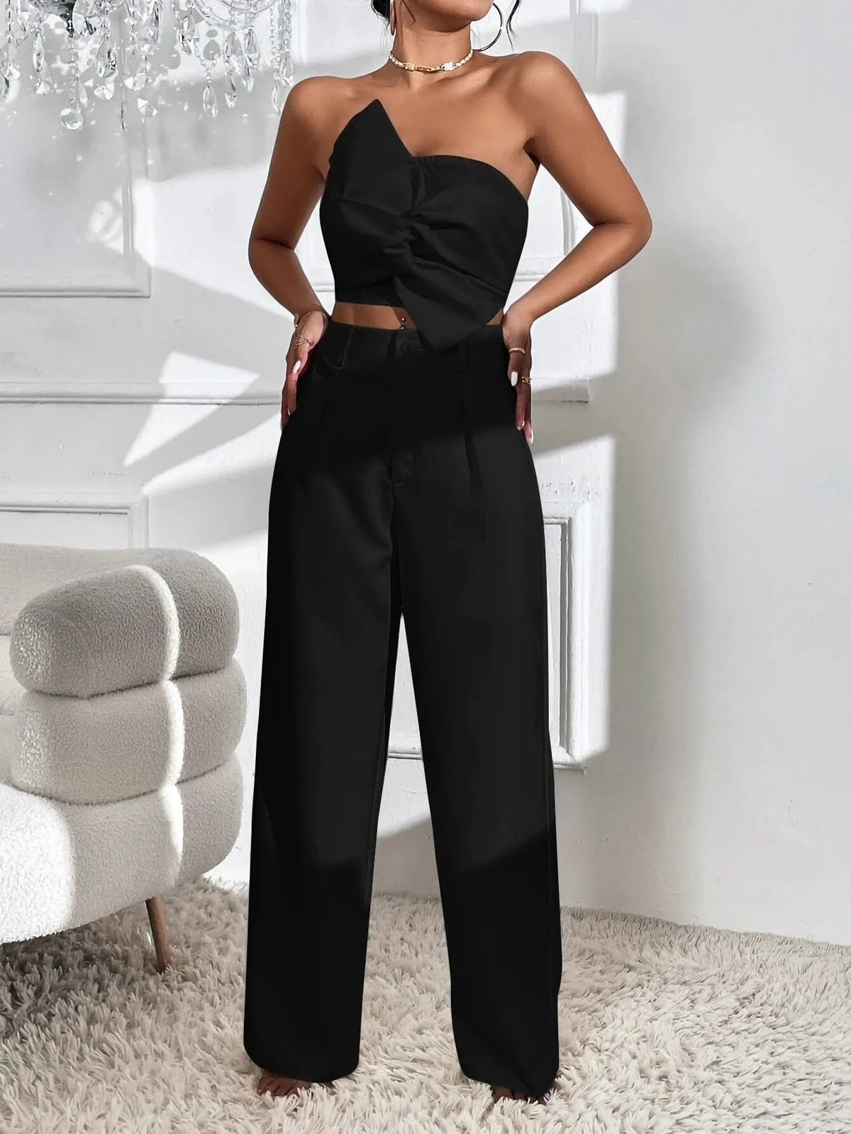 Conjunto Feminino CalÃ§a e Cropped Preto Lys