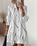 Women's Shirt Dress with Wavy Collar and Button Front