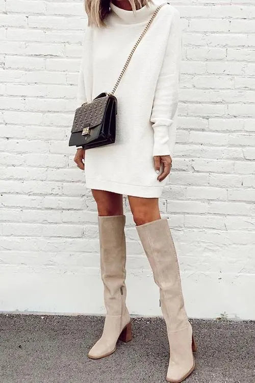 Mockneck Drop Shoulder Solid Mini Dress