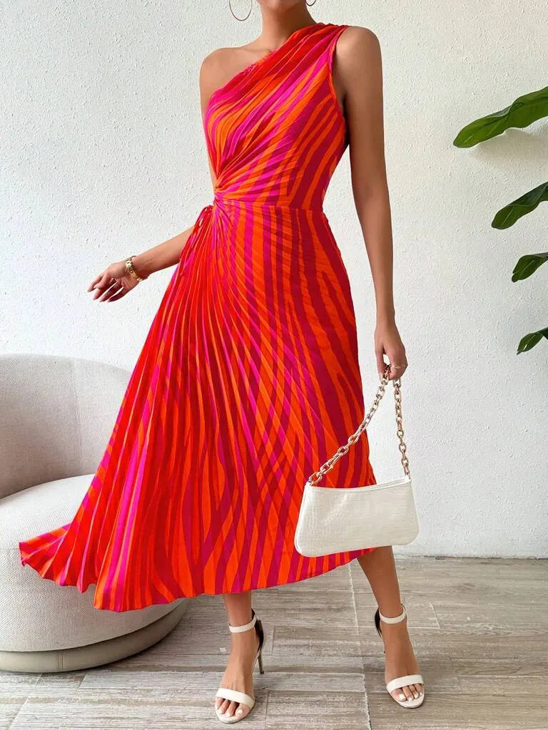 Vestido Midi Feminino Eleonora Laranja com Rosa